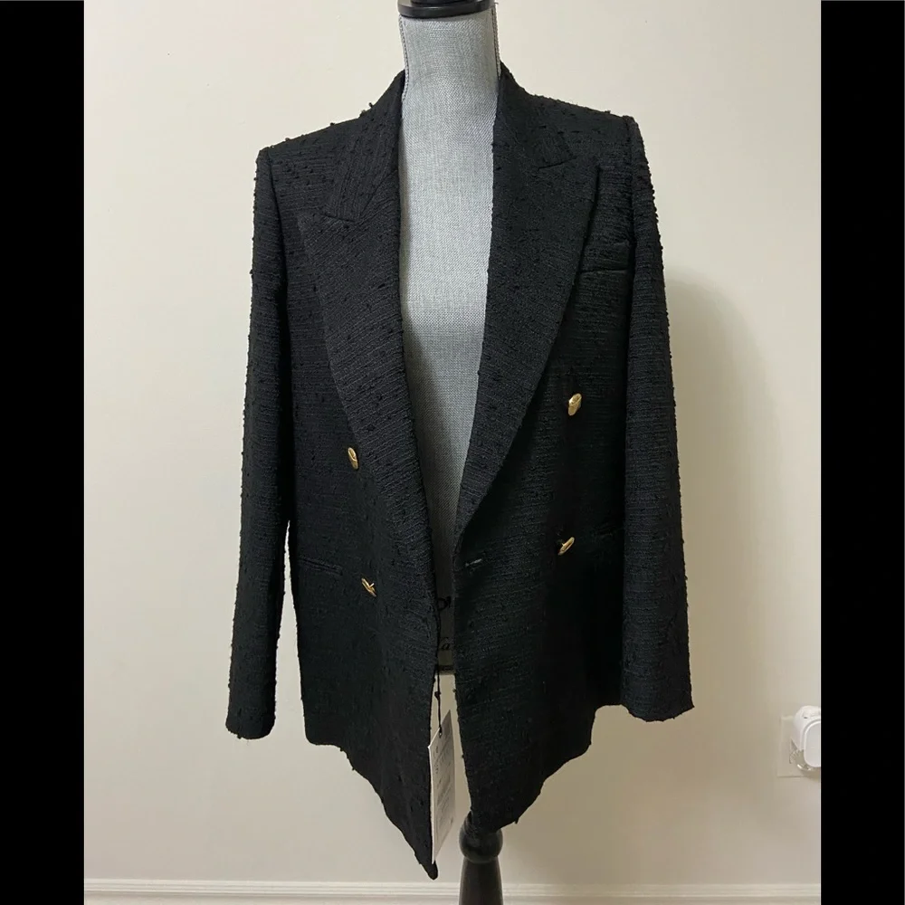 Zara Black Textured/Tweed Blazer - Picture 4 of 10